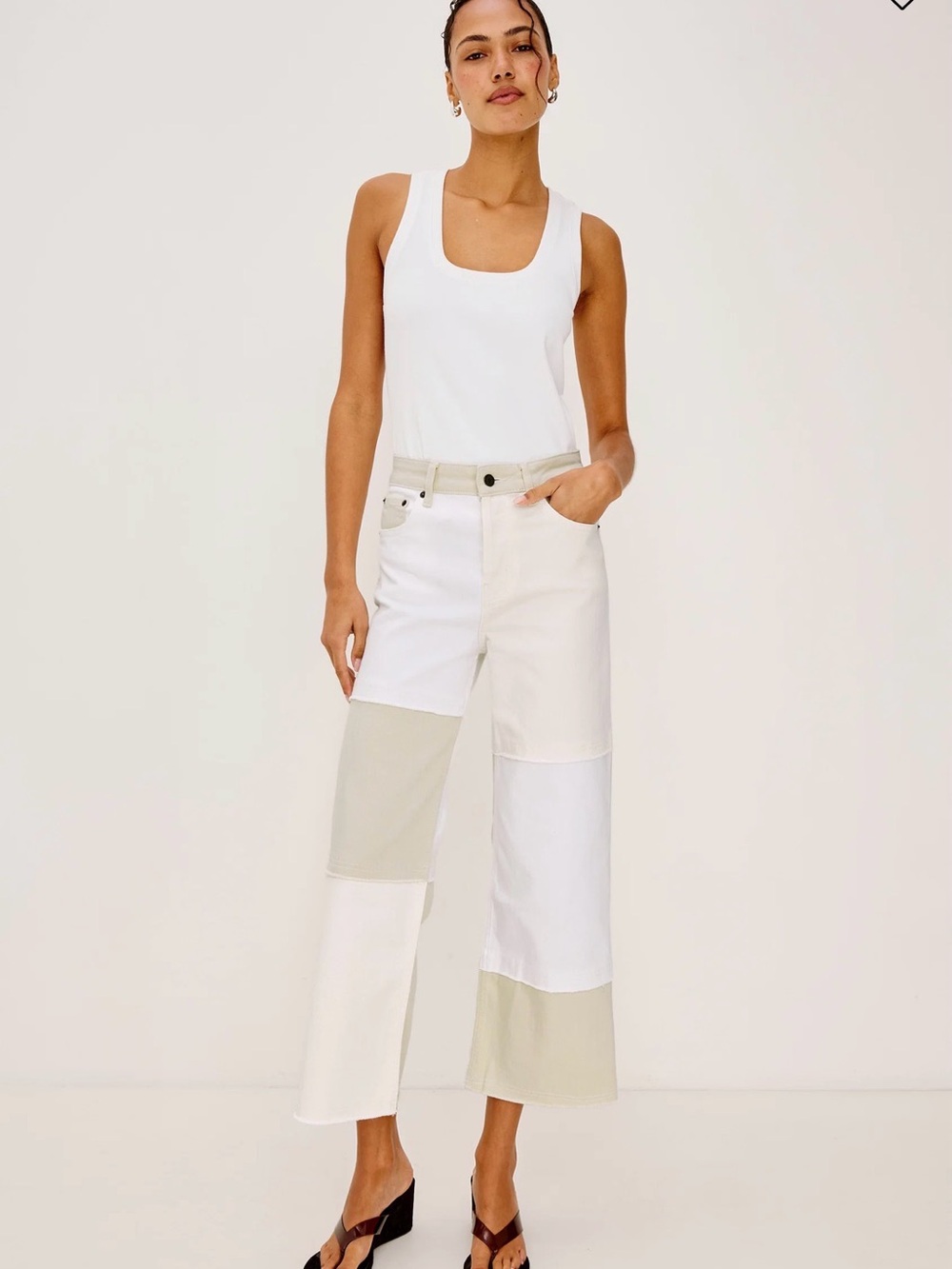 Getty Wide Leg Crop in Ecru Patchwork
